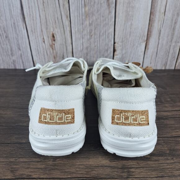 Hey Dude Wendy Unique Linen Natural Hand Dyed Slip On Loafer Women's Sz 11 White - Picture 4 of 9